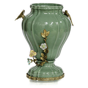 Ваза фарфоровая зеленая с фигурками ящерица и бабочка Green
