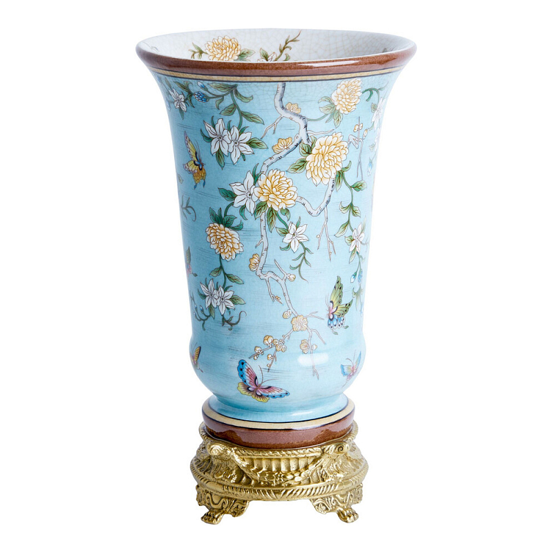 Ваза из голубого фарфора с бронзовыми элементами Blue Garden Бронза Мульти Голубой в Волгограде | Loft Concept 