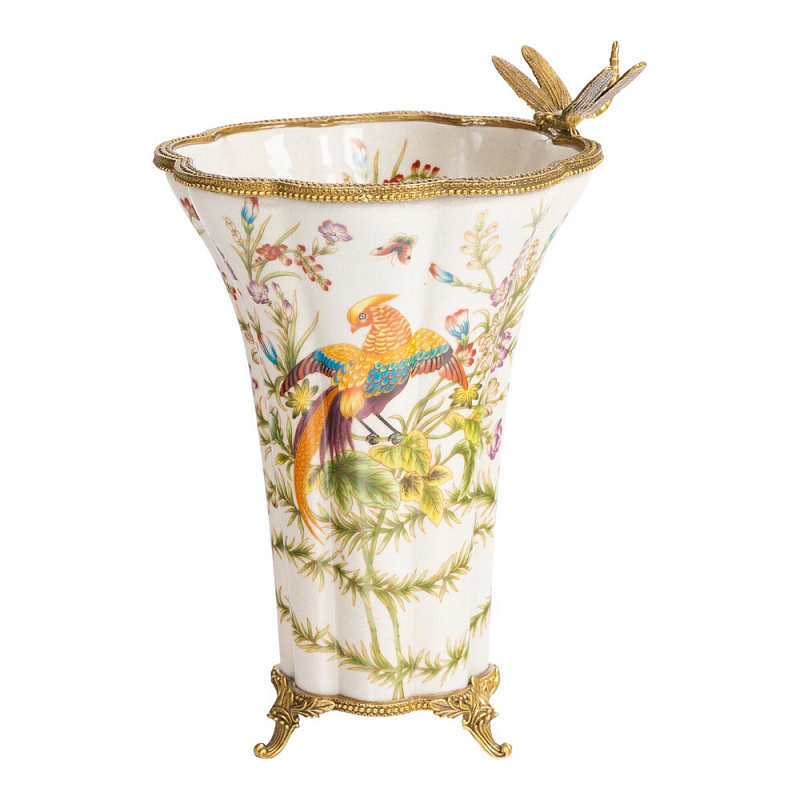 Ваза из фарфора с бронзовой стрекозой  Paradise Dragonfly Бронза Мульти в Волгограде | Loft Concept 