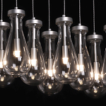 Люстра с 9-ю прозрачными плафонами из стекла в форме капли на прямоугольном потолочном основании цвета хром Lucid Rain  варинант исполнения - 5 | Loft Concept в Волгограде