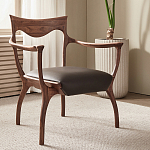 Стул деревянный с мягким сиденьем из коричневой натуральной кожи Moon Walnut Furniture варинант исполнения - 1 | Loft Concept в Волгограде