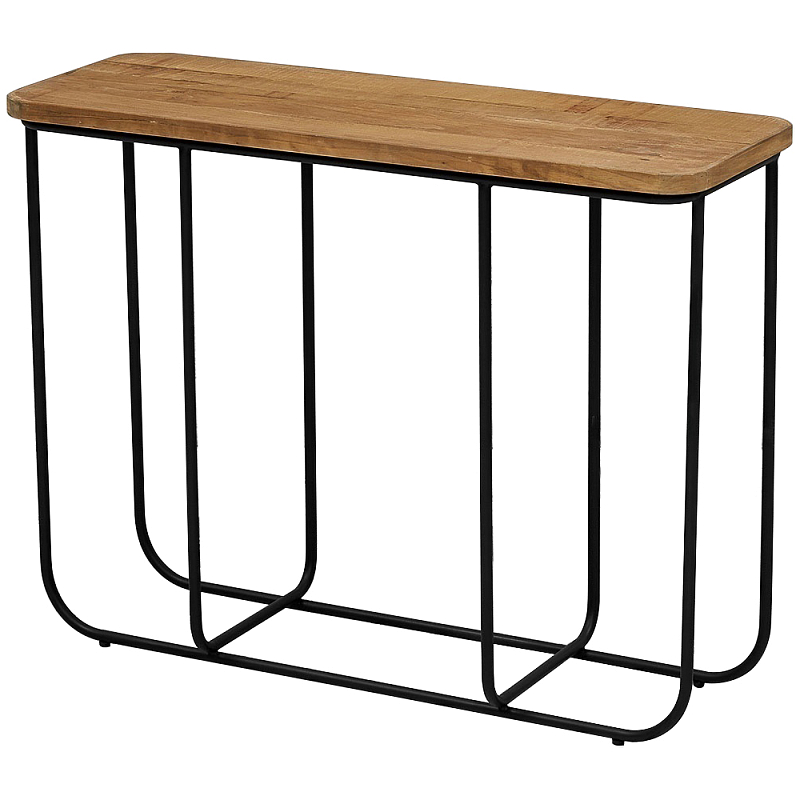 Консоль с деревянной столешницей Lyon Wood Metal Console Коричневый Черный Консоль с деревянной столешницей Lyon Wood Metal Console Коричневый Черный в Волгограде | Loft Concept