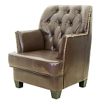 Кресло кожаное c мягкими подлокотниками на 4-х деревянных ножках из массива березы Joseph Armchair brown варинант исполнения - 2 | Loft Concept в Волгограде