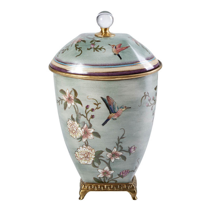 Ваза с крышкой и цветочным узором Genuine Chinese Classics Серый Мульти Бронза в Волгограде | Loft Concept 