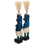 Комплект из 2-х деревянных статуэток Asmat Straw Headdress Statuettes Blue Tattoo варинант исполнения - 2 | Loft Concept в Волгограде
