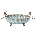 Чаша из голубого фарфора на бронзовых ножках с рисунком цветов и фигурками стрекоз Blue Garden варинант исполнения - 1 | Loft Concept в Волгограде