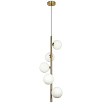 Подвесной светильник с 5-ю сферическими плафонами из матового стекла Pearls Suspension Brass Tube Hanging Lamp варинант исполнения - 2 | Loft Concept в Волгограде
