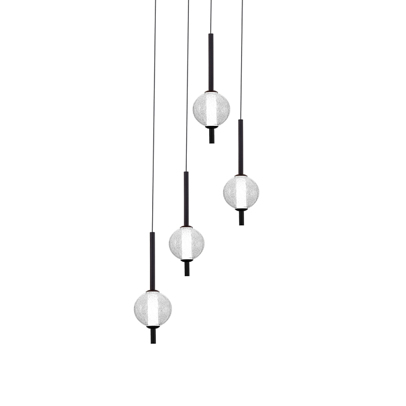 Люстра светодиодная каскадная с 4-мя сферическими стеклянными плафонами Splatter Прозрачный Черный в Волгограде | Loft Concept 