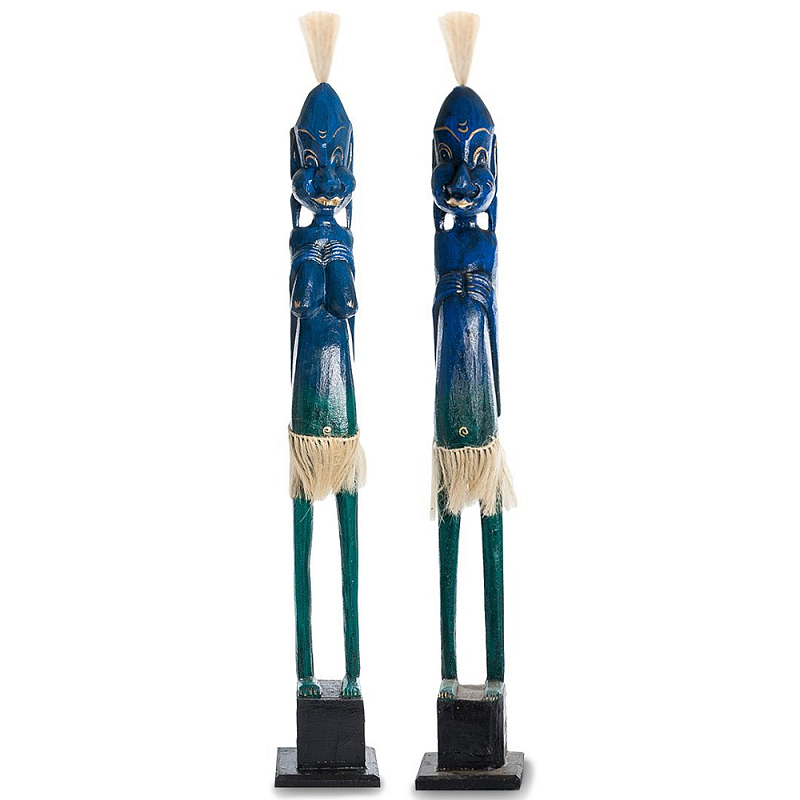 Комплект из 2-х деревянных статуэток Asmat Tall Statuettes Blue Синий Зеленый Бежевый Комплект из 2-х деревянных статуэток Asmat Tall Statuettes Blue Синий Зеленый Бежевый в Волгограде | Loft Concept