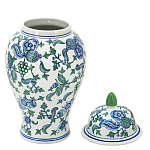 Ваза с крышкой и зелено-голубым рисунком на белом фоне 51 см Blue & White Ornament варинант исполнения - 2 | Loft Concept в Волгограде