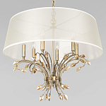 Люстра подвесная круглая с тканевым полупрозрачным абажуром и подвесками 6 ламп Gilded Elegance варинант исполнения - 4 | Loft Concept в Волгограде