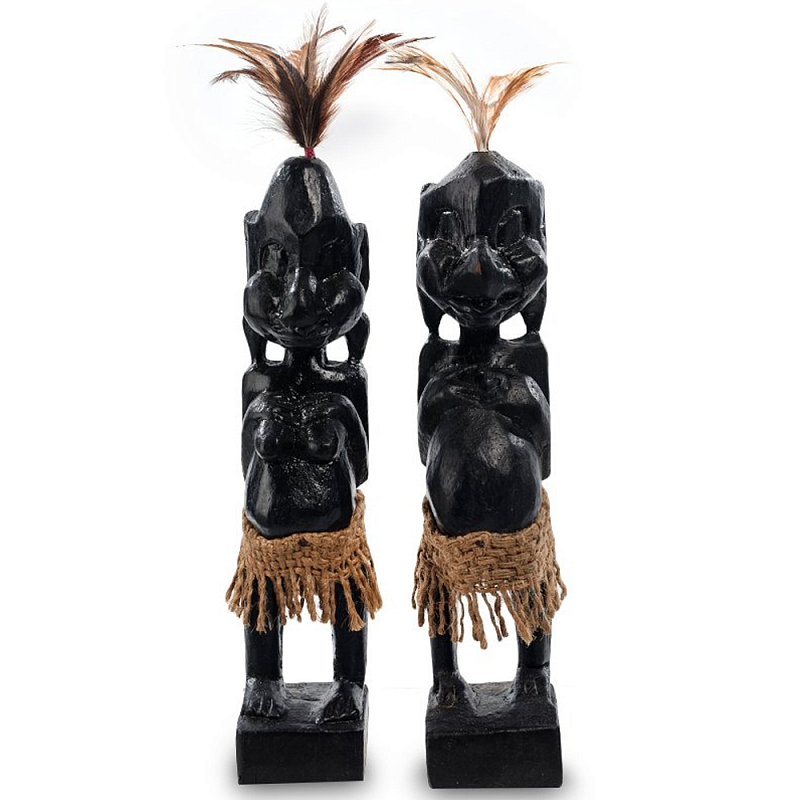 Комплект из 2-х деревянных статуэток Asmat Statuettes Black Черный Коричневый Комплект из 2-х деревянных статуэток Asmat Statuettes Black Черный Коричневый в Волгограде | Loft Concept