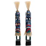 Комплект из 2-х деревянных статуэток Asmat Straw Headdress Statuettes Blue Colorful Tattoo варинант исполнения - 5 | Loft Concept в Волгограде