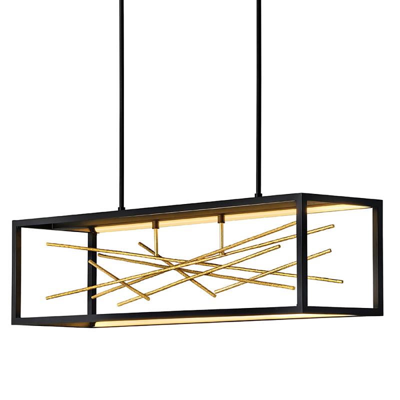 Люстра прямоугольная черного цвета с декором в виде ветвей в золотой отделке Hinkley Золотой Черный в Волгограде | Loft Concept 