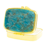 Таблетница карманная прямоугольная с 2-мя отделениями с зеркалом и накладкой из натурального камня Апатит Голубой Gold Stone Pillboxes варинант исполнения - 2 | Loft Concept в Волгограде
