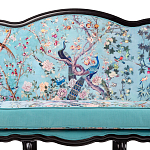 Трехместный диван из натурального бука бирюзовый с изображением птиц и цветов Turquoise Chinoiserie Garden Sofa варинант исполнения - 4 | Loft Concept в Волгограде