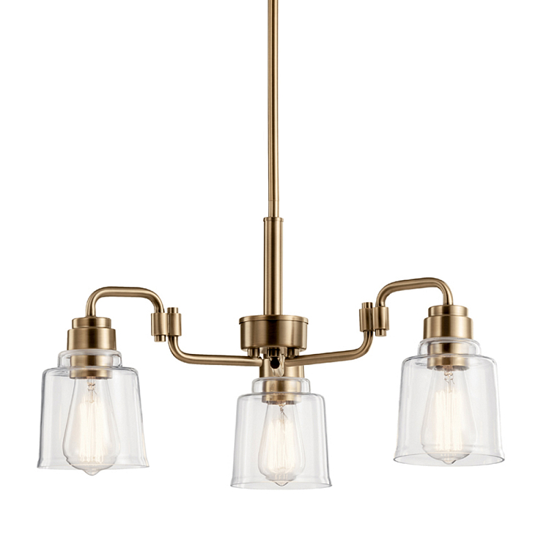 Люстра цвета латунь с 3-мя прозрачными стеклянными плафонами Kichler Латунь Прозрачное Стекло в Волгограде | Loft Concept 