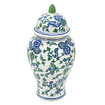 Ваза с крышкой и зелено-голубым рисунком на белом фоне 51 см Blue & White Ornament варинант исполнения - 1 | Loft Concept в Волгограде