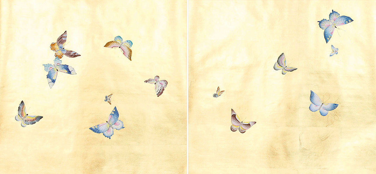 Обои ручная роспись Butterflies Special Colourway on Deep Rich Gold gilded paper Обои ручная роспись Butterflies Special Colourway on Deep Rich Gold gilded paper - Loft-Concept в Волгограде