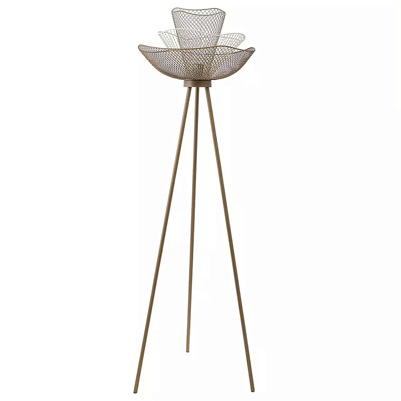 Торшер с трехъярусным плафоном из металлической сетки Light Floor Lamp Made of Metal Mesh Белый Бежевый Золотой Торшер с трехъярусным плафоном из металлической сетки Light Floor Lamp Made of Metal Mesh Белый Бежевый Золотой в Волгограде | Loft Concept