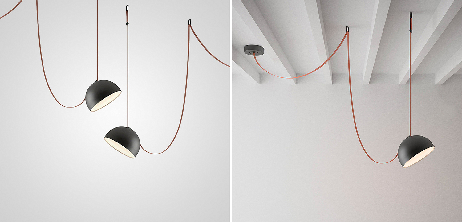 Vibia PLUSMINUS Подвесной светодиодный светильник c черным абажуром на красном текстильном тросе Vibia PLUSMINUS Подвесной светодиодный светильник c черным абажуром на красном текстильном тросе - Loft-Concept в Волгограде