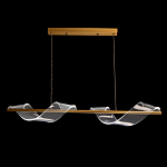 Люстра линейная золотистого цвета с двумя прозрачными волнистыми элементами Wave Line варинант исполнения - 3 | Loft Concept в Волгограде
