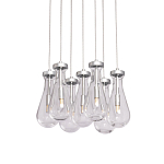 Люстра с 7-ю прозрачными плафонами из стекла в форме капли на круглом потолочном основании цвета хром Lucid Rain  варинант исполнения - 1 | Loft Concept в Волгограде