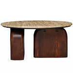 Кофейный столик с круглой столешницей на 2-х массивных деревянных ножках Tandem Travertine and Wood варинант исполнения - 1 | Loft Concept в Волгограде