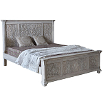 Двуспальная кровать из массива манго с резьбой Vega Grey Mango Bed варинант исполнения - 2 | Loft Concept в Волгограде