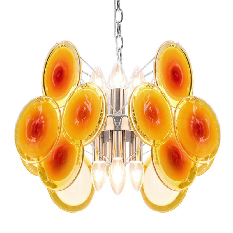 Люстра из оранжевых стеклянных дисков OrangeGlowing Reflectors Оранжевое Стекло  Хром в Волгограде | Loft Concept 