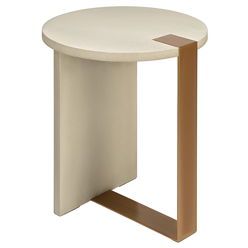 Приставной стол круглый Stingray Skin Table кожа Бежевый Серый Латунь Приставной стол круглый Stingray Skin Table кожа Бежевый Серый Латунь в Волгограде | Loft Concept