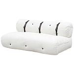 Двухместный диван без подлокотников белый с обивкой букле и ремешками из кожи Blaise Boucle Sofa варинант исполнения - 2 | Loft Concept в Волгограде