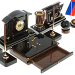 Настольный письменный набор с часами из природного камня обсидиана Peace Contract варинант исполнения - 4 | Loft Concept в Волгограде