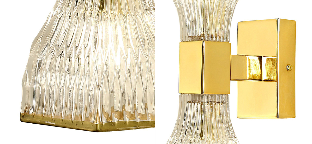 Бра с двумя плафонами из рельефного стекла GLASS HORN Gold Бра с двумя плафонами из рельефного стекла GLASS HORN Gold - Loft-Concept в Волгограде