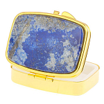 Таблетница карманная прямоугольная с 2-мя отделениями с зеркалом и накладкой из натурального камня Лазурит Gold Stone Pillboxes варинант исполнения - 2 | Loft Concept в Волгограде