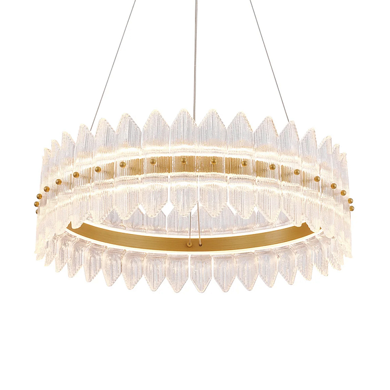 Люстра круглая с декоративными элементами в виде лепестков Round Light Flashing Латунь Прозрачный в Волгограде | Loft Concept 