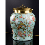 Ваза округлой формы из фарфора с рисунком и бронзовой крышкой Turquoise Blooming Garden варинант исполнения - 1 | Loft Concept в Волгограде