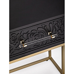 Приставной столик с резным узором на выдвижном ящике Black Table Carved Pattern варинант исполнения - 2 | Loft Concept в Волгограде