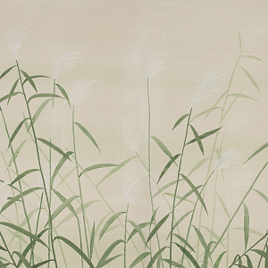Обои ручная роспись Wild Grasses Special Colourway on Bleached Silver slub silk