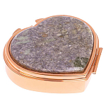 Таблетница карманная в форме сердца с 3-мя отделениями с зеркалом и накладкой из натурального камня Лепидолит Red Gold Stone Pillboxes варинант исполнения - 1 | Loft Concept в Волгограде