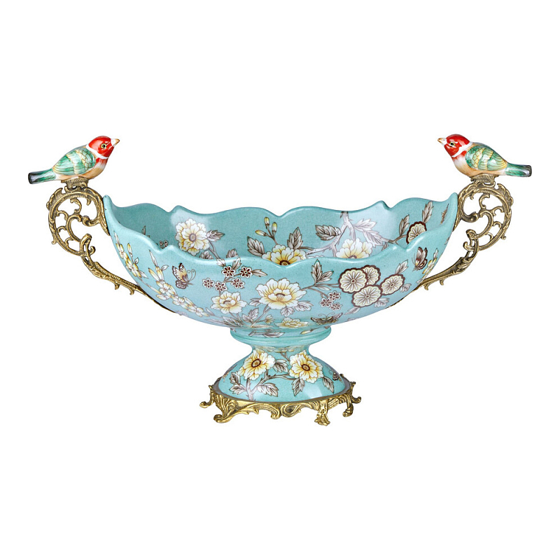 Чаша фарфоровая с птичками Bird of Paradise Bowl Бронза Мульти Голубой в Волгограде | Loft Concept 