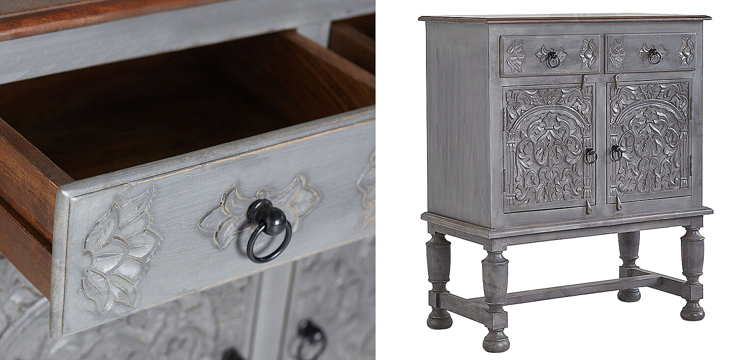 Комод Indian Antique White Furniture Chest of Drawers Amit серый Комод Indian Antique White Furniture Chest of Drawers Amit серый - Loft-Concept в Волгограде