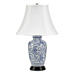 Настольная лампа с фарфоровым основанием с декоративным орнаментом и белым абажуром на темной круглой подставке Elstead Lighting варинант исполнения - 1 | Loft Concept в Волгограде