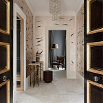 Обои ручная роспись Fishes Blue Pearl on Tarnished Silver gilded silk with pearlescent antiquing варинант исполнения - 2 | Loft Concept в Волгограде