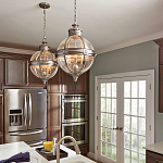 Подвесной светильник с прозрачным стеклянным плафоном в форме шара цвета никеля в индустриальном стиле на цепи 3 лампы Feiss варинант исполнения - 3 | Loft Concept в Волгограде