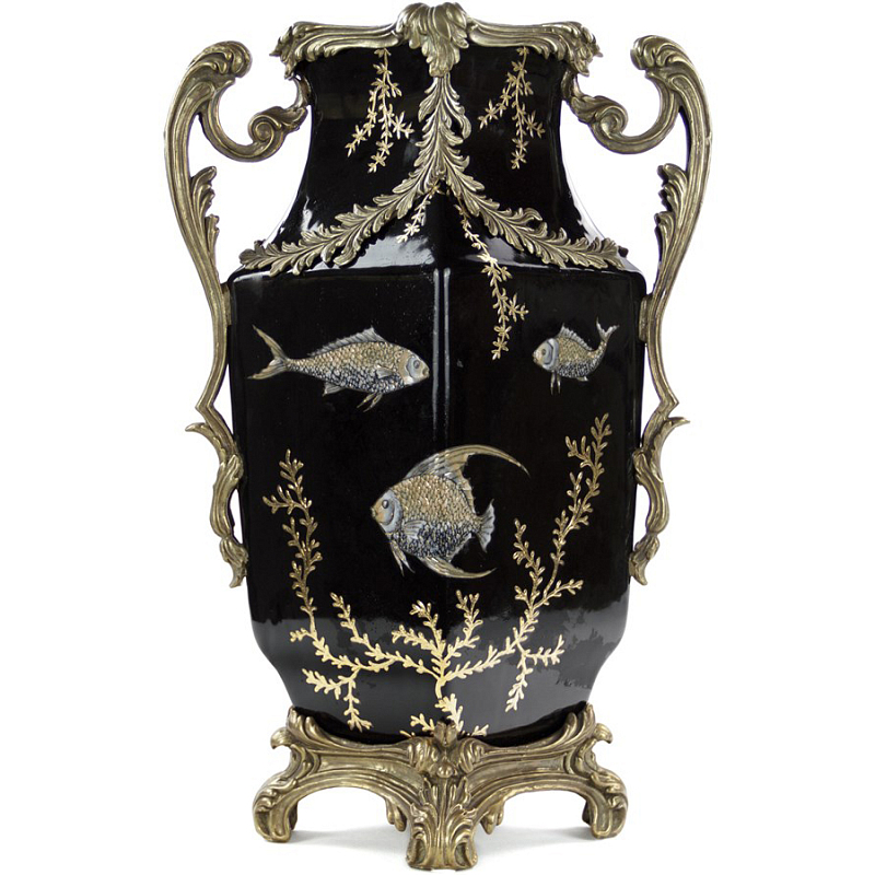 Фарфоровая ваза Gold Algae Fish Vase Черный Бронза Золотой Фарфоровая ваза Gold Algae Fish Vase Черный Бронза Золотой в Волгограде | Loft Concept