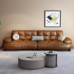 Диван кожаный с каркасом из массива дерева Medieval Furniture варинант исполнения - 1 | Loft Concept в Волгограде