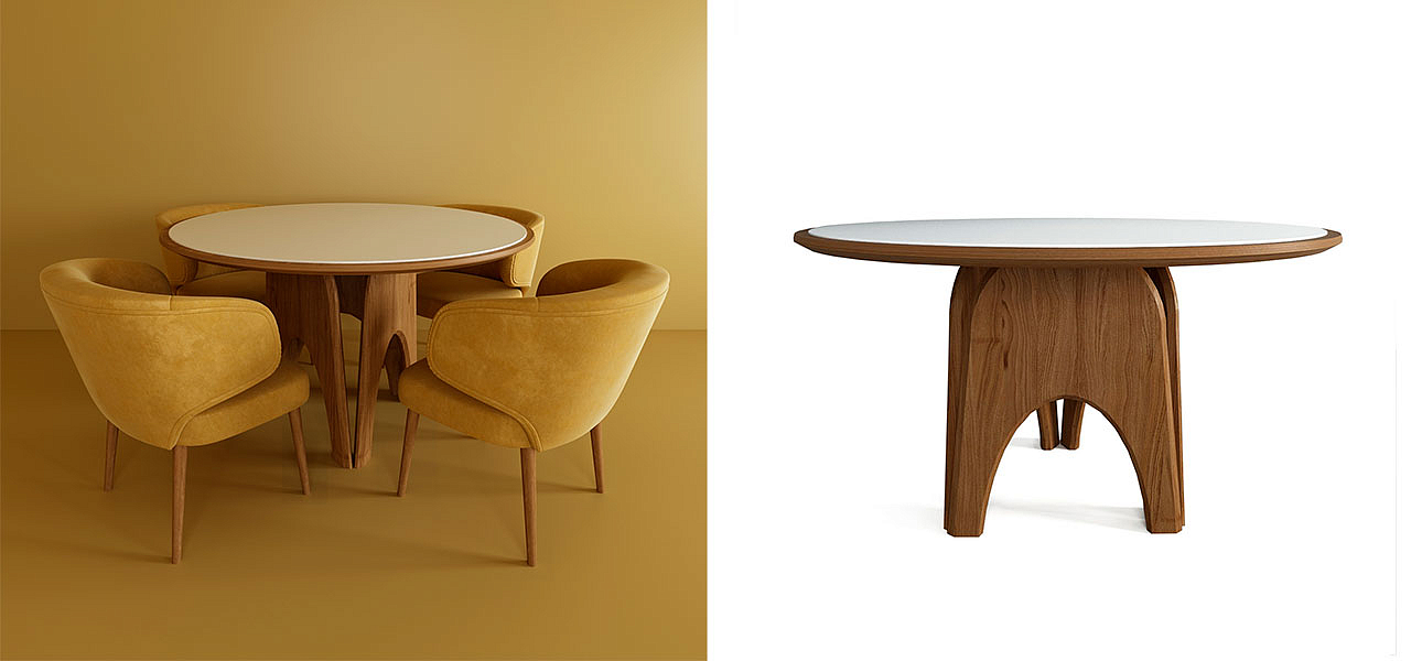 Обеденный круглый стол из дерева со столешницей из камня Pelican Dinner Table Обеденный круглый стол из дерева со столешницей из камня Pelican Dinner Table - Loft-Concept в Волгограде