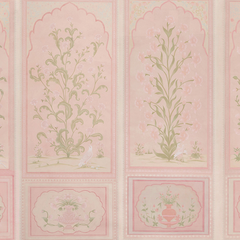 Обои ручная роспись Jharokha Arches Original colourway on pink painted Xuan paper  в Волгограде | Loft Concept 