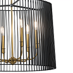 Люстра цвета латунь с 6-ю лампами свечами внутри цилиндрического абажура из черных металлических реек Kichler варинант исполнения - 3 | Loft Concept в Волгограде